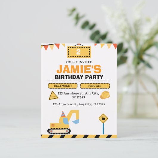 Yellow Cute Construction Truck Boys 2nd Birthday (スタンド正面)