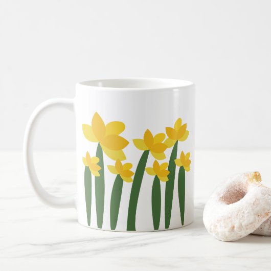 Yellow Daffodil Floral Flower コーヒーマグカップ (ドーナツ)