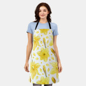 Yellow Daffodil Floral Spring Garden Pattern エプロン (着用した状態)