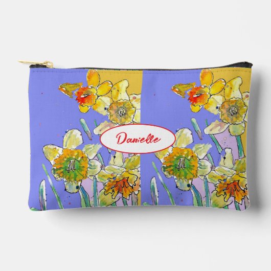 Yellow Daffodil Flower Pattern Watercolor Girls アクセサリーポーチ (正面)