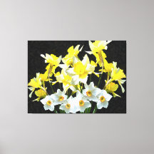 Yellow Daffodils And White Narcissi On Grey
