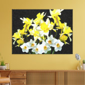 Yellow Daffodils And White Narcissi On Grey キャンバスプリント (インサイチュ (リビング))