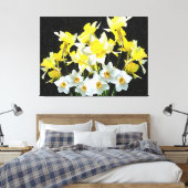 Yellow Daffodils And White Narcissi On Grey キャンバスプリント (インサイチュ (寝室))