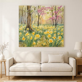 Yellow Daffodils in Spring Forest Watercolor キャンバスプリント