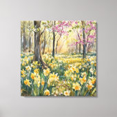 Yellow Daffodils in Spring Forest Watercolor  キャンバスプリント (正面)