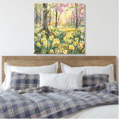 Yellow Daffodils in Spring Forest Watercolor  キャンバスプリント (インサイチュ (寝室))