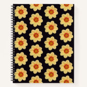 Yellow Dahlia Floral Pattern on Black ノートブック (正面)