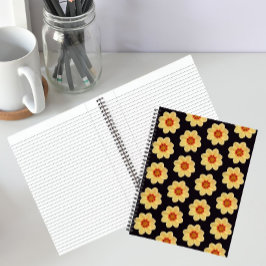 Yellow Dahlia Floral Pattern on Black ノートブック