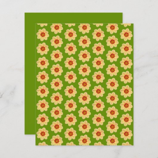 Yellow Dahlia Pattern on Green Scrapbook Paper (正面/裏面)