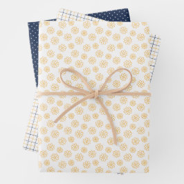 Yellow Daisies with Navy Wrapping Paper Sheets ラッピングペーパーシート