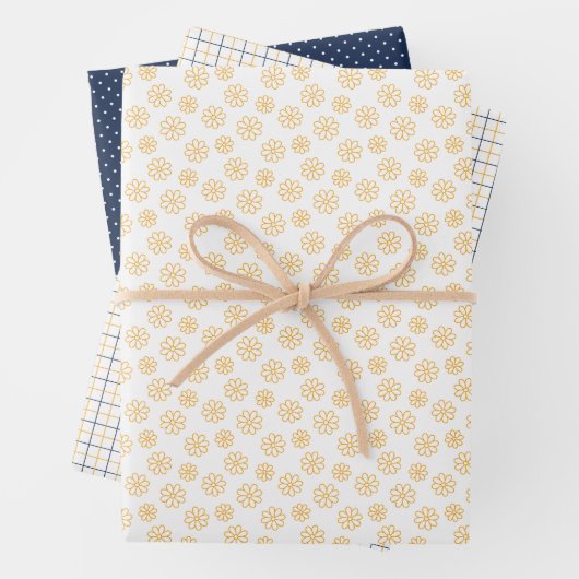 Yellow Daisies with Navy Wrapping Paper Sheets ラッピングペーパーシート (インサイチュ)