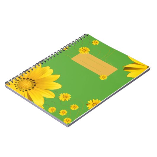  Yellow Daisy Floral Design on Green backround ノートブック (左側)