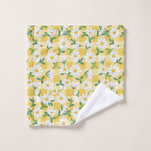 Yellow Daisy Floral Gingham Towel Set バスタオルセット (ウォッシュタオル)