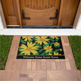 Yellow daisy flowers with green leaves  ドアマット