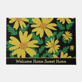 Yellow daisy flowers with green leaves  ドアマット