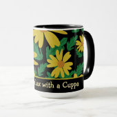 Yellow daisy flowers with green leaves  マグカップ (正面右)