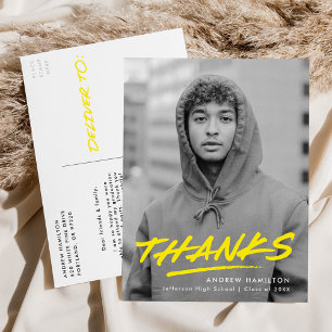 Yellow Dashed Modern Photo Graduation Thank You ポストカード