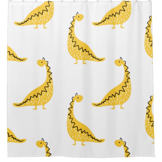 Yellow dinosaur seamless pattern. Funny vintage il シャワーカーテン (正面)