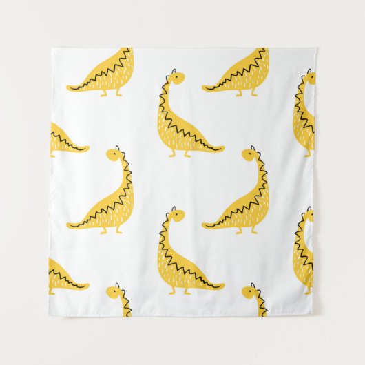 Yellow dinosaur seamless pattern. Funny vintage il タペストリー (正面)