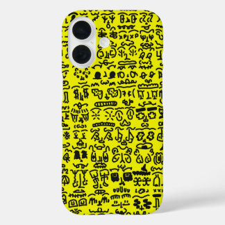 Yellow Doodle Pattern Phone Case – Abstract Black  iPhone 16ケース