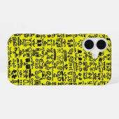 Yellow Doodle Pattern Phone Case – Abstract Black iPhone 16ケース (裏面横)