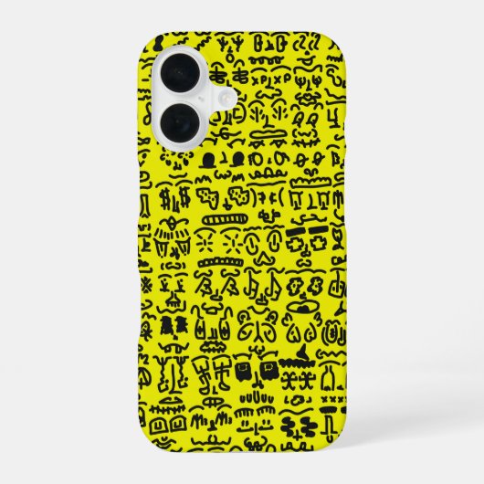 Yellow Doodle Pattern Phone Case – Abstract Black iPhone 16ケース (裏面)