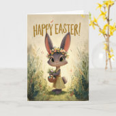 Yellow Dress Flower-Crown Bunny Easter Card カード (黄色い花)