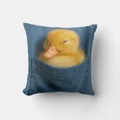 Yellow Duckling In a Blue T-shirt Pocket クッション (正面)
