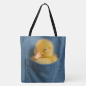 Yellow Duckling In a Blue T-shirt Pocket トートバッグ (正面)