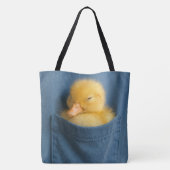 Yellow Duckling In a Blue T-shirt Pocket トートバッグ (裏面)