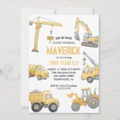 Yellow Dump Truck Construction Boy Birthday Party  招待状 (正面)