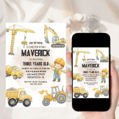 Yellow Dump Truck Construction Boy Birthday Party  招待状