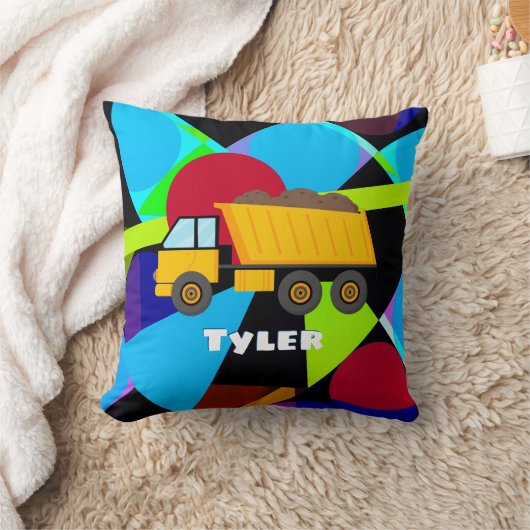 Yellow Dump Truck, Geometric Shapes, Child's Name クッション (ブランケット)