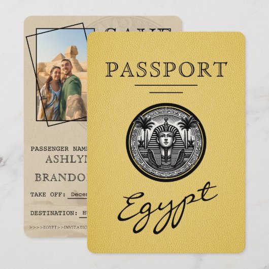 Yellow Egypt Passport Wedding Save the Date セーブザデート (正面/裏面)