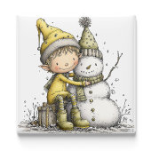 Yellow Elf Snowman Christmas Magnet マグネット