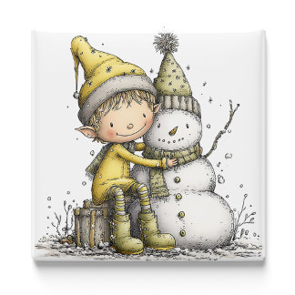 Yellow Elf Snowman Christmas Magnet マグネット