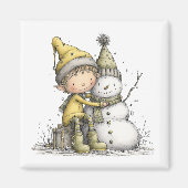 Yellow Elf Snowman Christmas Magnet マグネット (正面)