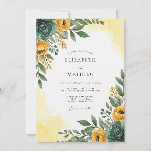 Yellow Emerald Radiant Spring Wedding 招待状 (正面)