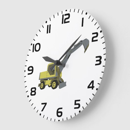 Yellow Excavator Construction Machinery ラージ壁時計 (傾斜)