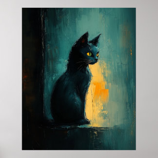 Yellow-Eyed Feline in Moody Brushwork ポスター