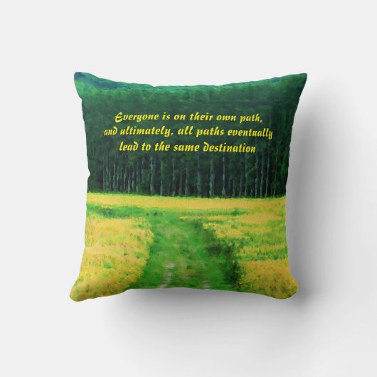 Yellow Field On The Path Inspirational Quote クッション (裏面)