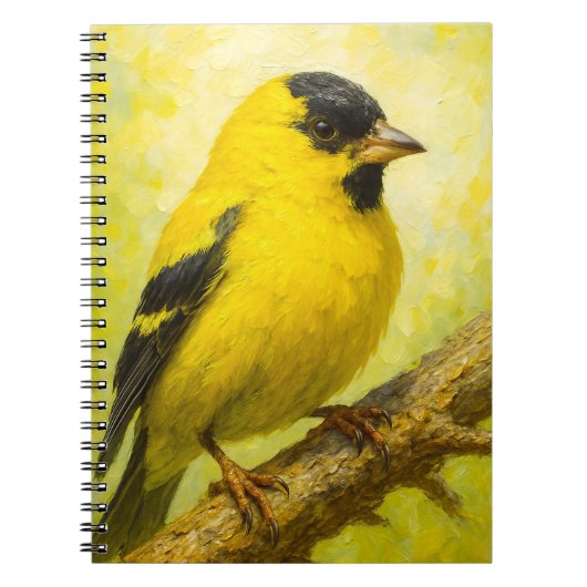 Yellow Finch Notebook | Goldfinch Bird Art Journal ノートブック (正面)