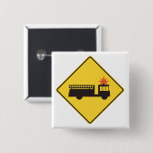 Yellow Fire Truck Warning Sign 缶バッジ (正面&裏面)