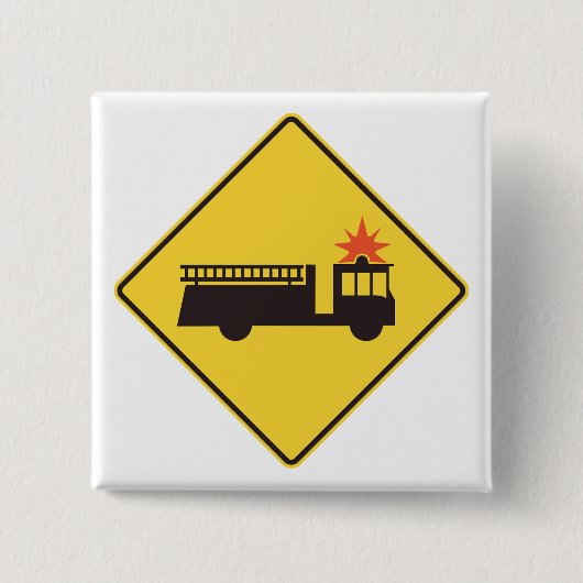Yellow Fire Truck Warning Sign 缶バッジ (正面)