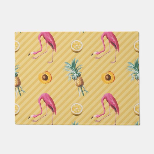 Yellow Flamingo Mango Lemon Pattern ドアマット (正面)