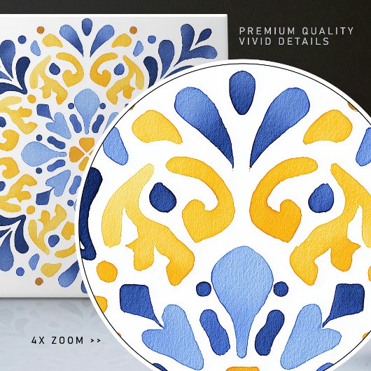 Yellow Fleur-de-Lis Azulejo Print タイル