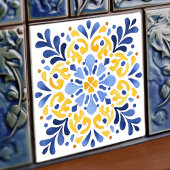Yellow Fleur-de-Lis Azulejo Print タイル