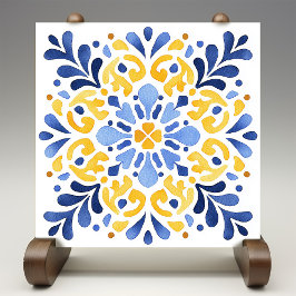 Yellow Fleur-de-Lis Azulejo Print タイル