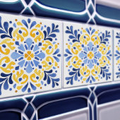 Yellow Fleur-de-Lis Azulejo Print タイル