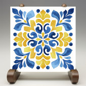 Yellow Fleur-de-Lis Azulejo Print タイル